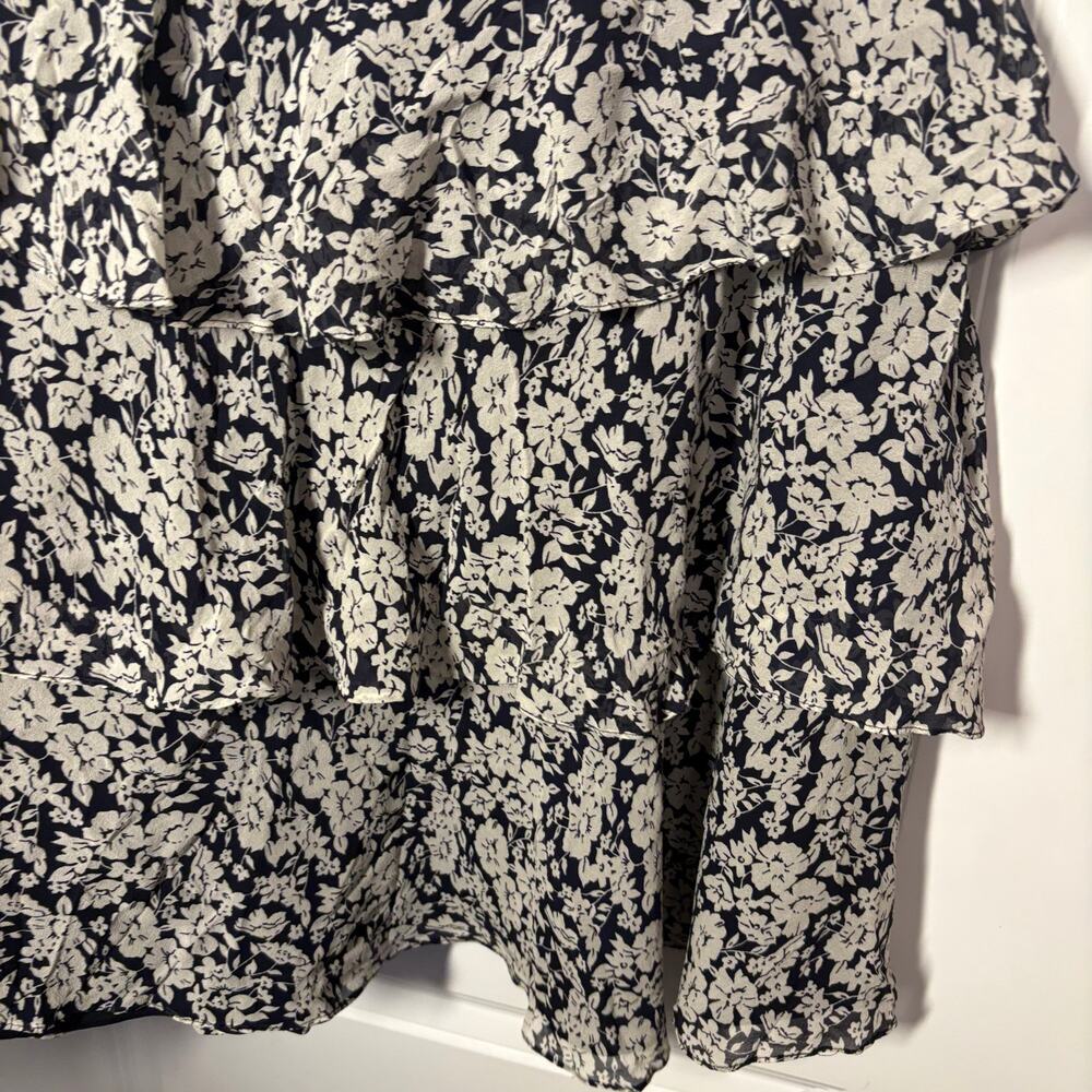 Lauren Ralph Lauren Silk Floral Tiered Skirt Petite 8P Blue White Ruffle A-Line - Picture 2 of 7